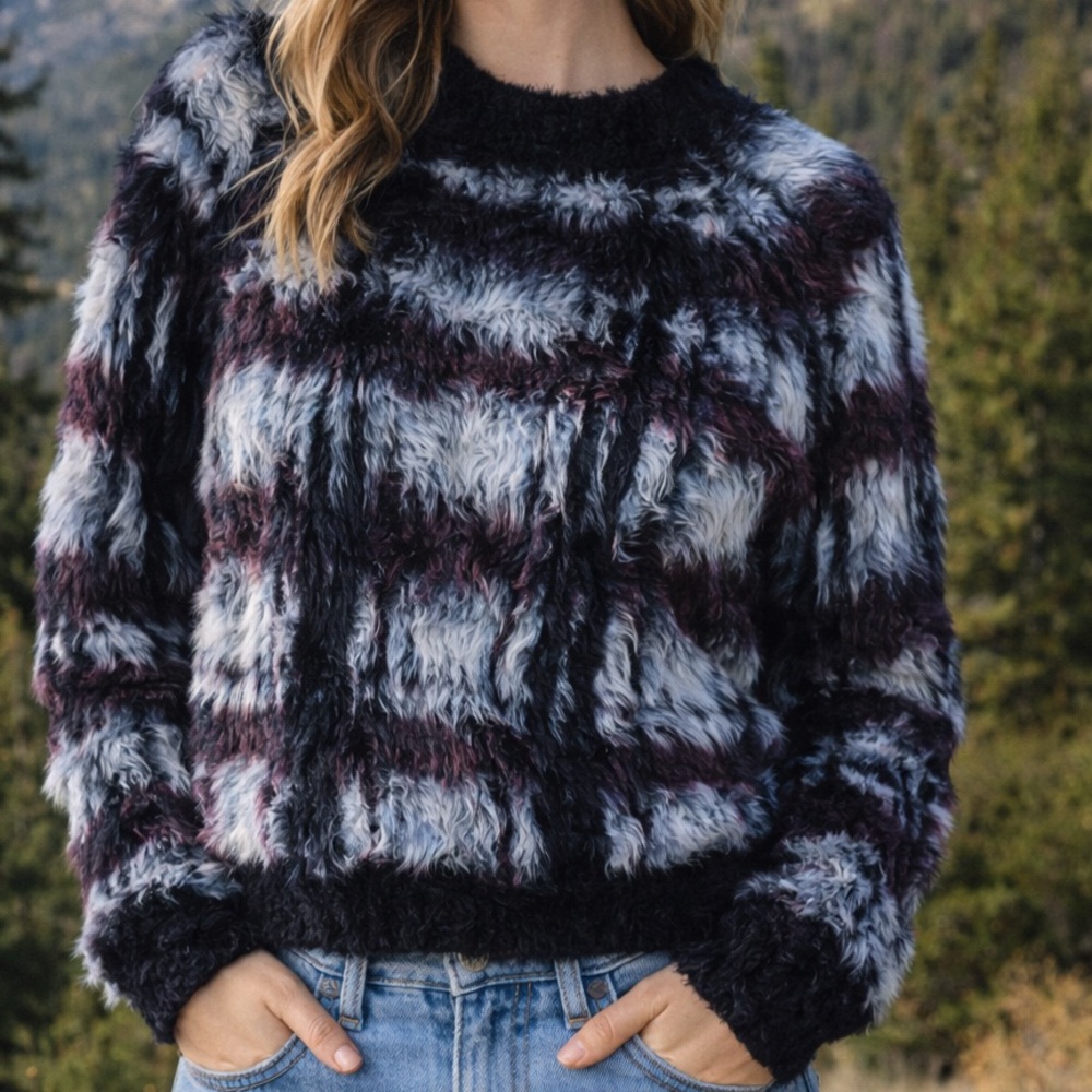 Current Mood Black and Gray Fuzzy Sweater